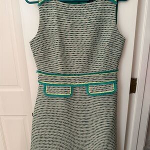 J. Crew Green and Cream Textured Midi Dress